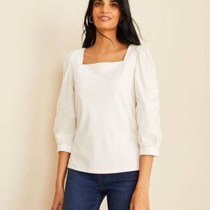 Ann Taylor Eyelet Sleeve Square Neck Top